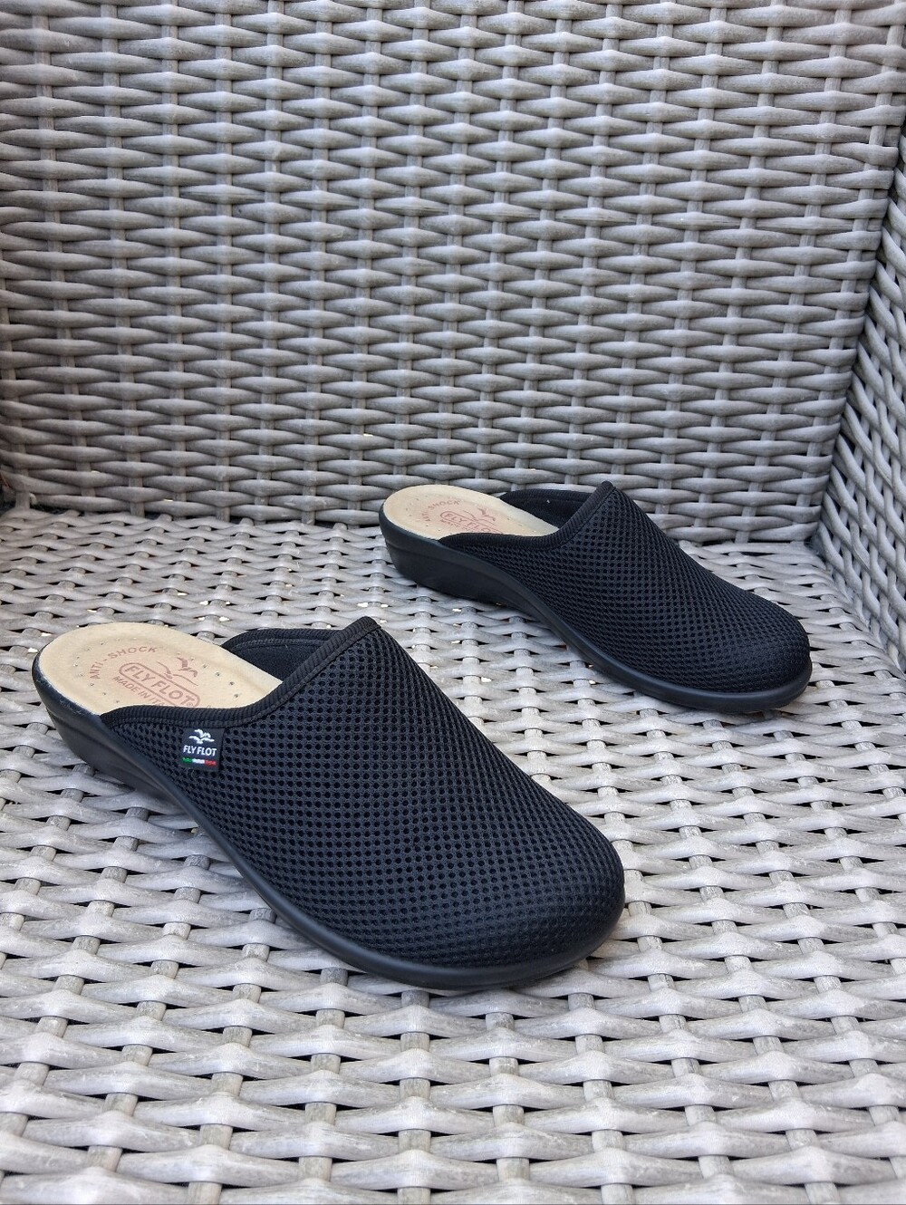 FLY FLOT Black Slip-On Mesh Clogs